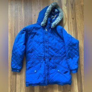 LL Bean Jacket Womens Medium Blue Fur Parka Puffer Coat Full Zip Winter Hooded